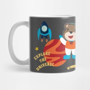 Space bear or astronaut in a space suit with cartoon style. Mug